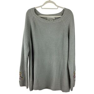 Denim Moves Grey Sweater with Embroidered Sleeve Details